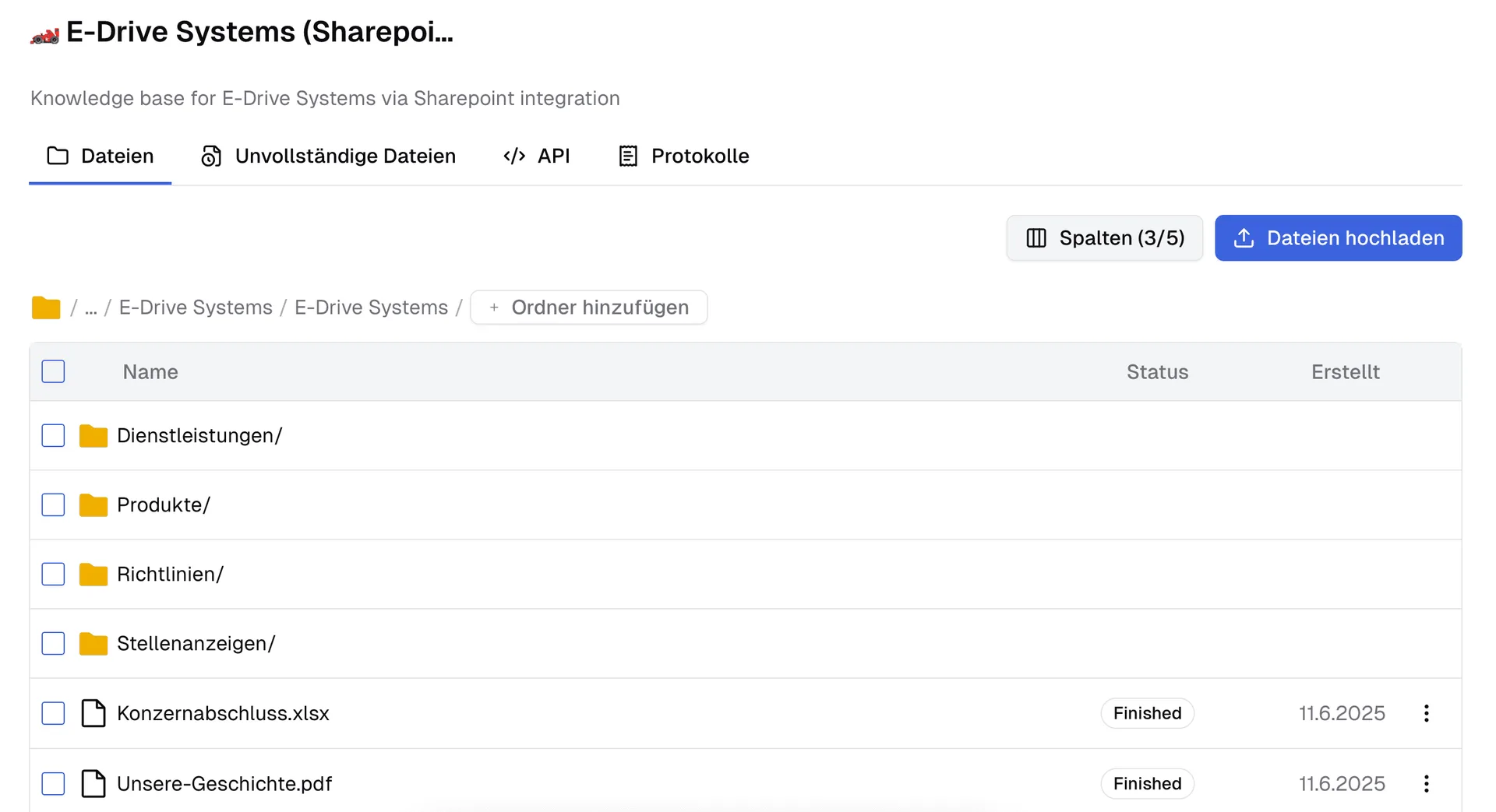 Dateien in der Wissensdatenbank, die via SharePoint integriert wurden