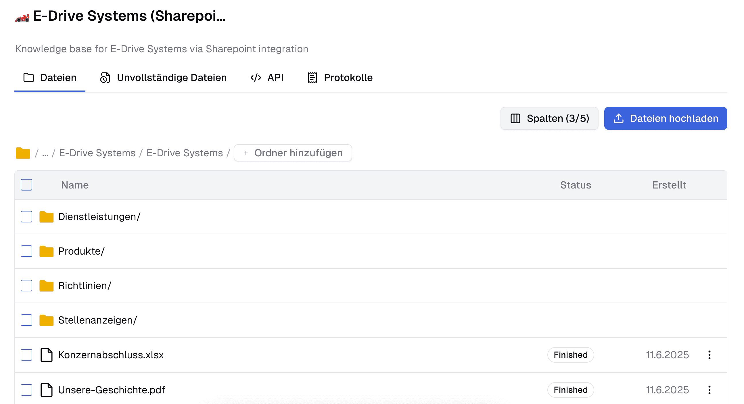 Dateien in der Wissensdatenbank, die via SharePoint integriert wurden