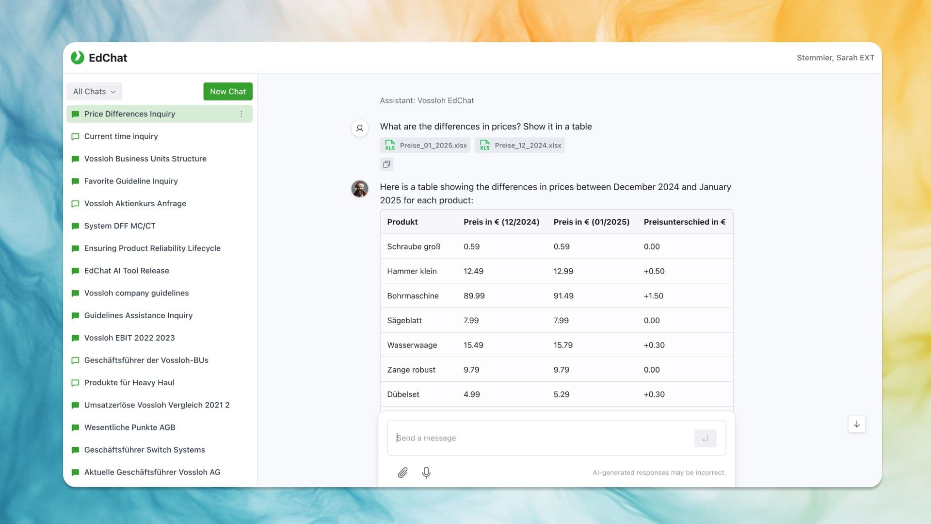 The chat view in EdChat